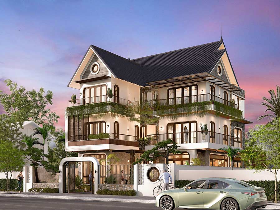 Mẫu nhà biệt thự tân cổ điển 3 tầng chữ L