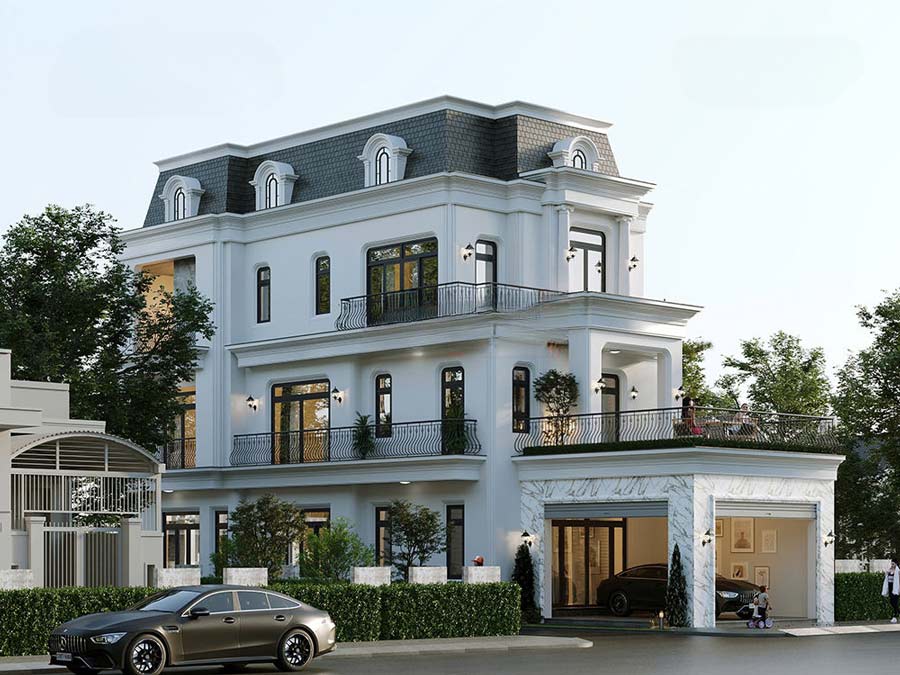 Mẫu nhà biệt thự 3 tầng tân cổ điển có gara
