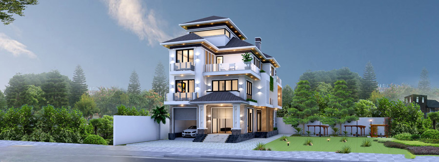 Mẫu nhà biệt thự 3 tầng tân cổ điển có gara