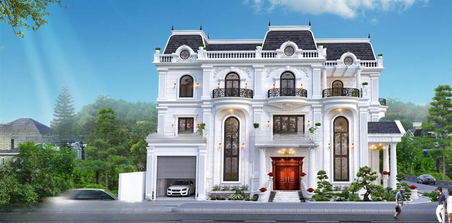 Mẫu nhà biệt thự 3 tầng tân cổ điển có gara