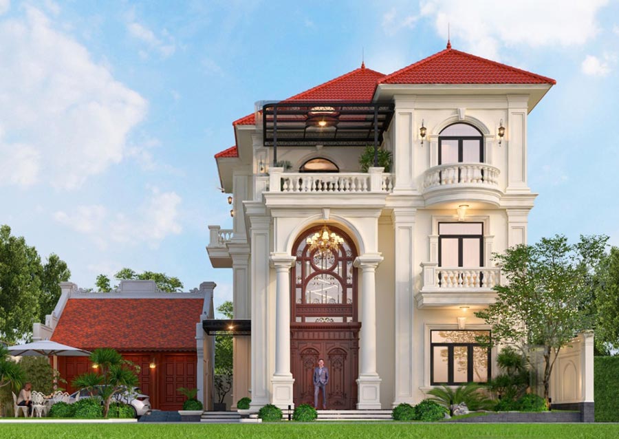 Xu hướng biệt thự 3 tầng tân cổ điển kết hợp vật liệu hiện đại và truyền thống