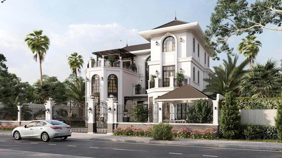 Thiết kế biệt thự tân cổ điển 3 tầng mái vòm