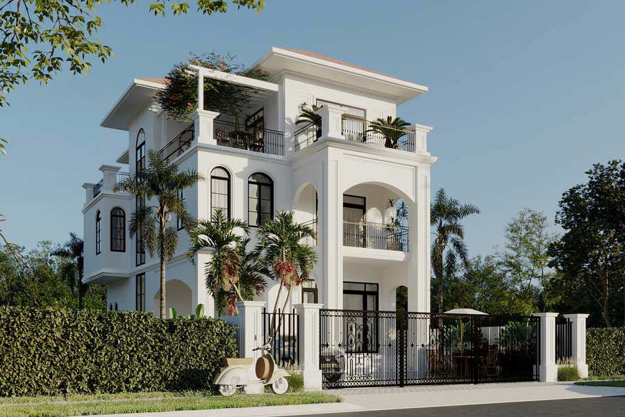 Sự kết hợp giữa kiến trúc tân cổ điển và màu sắc tinh tế mang đến vẻ đẹp sang trọng