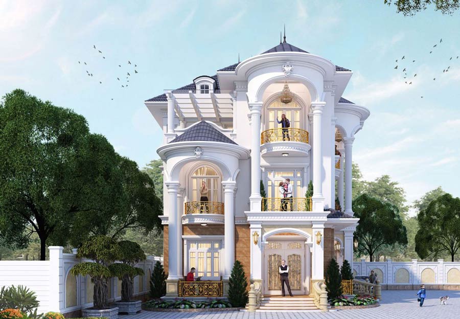 Thiết kế nhà biệt thự mini 3 tầng tân cổ điển
