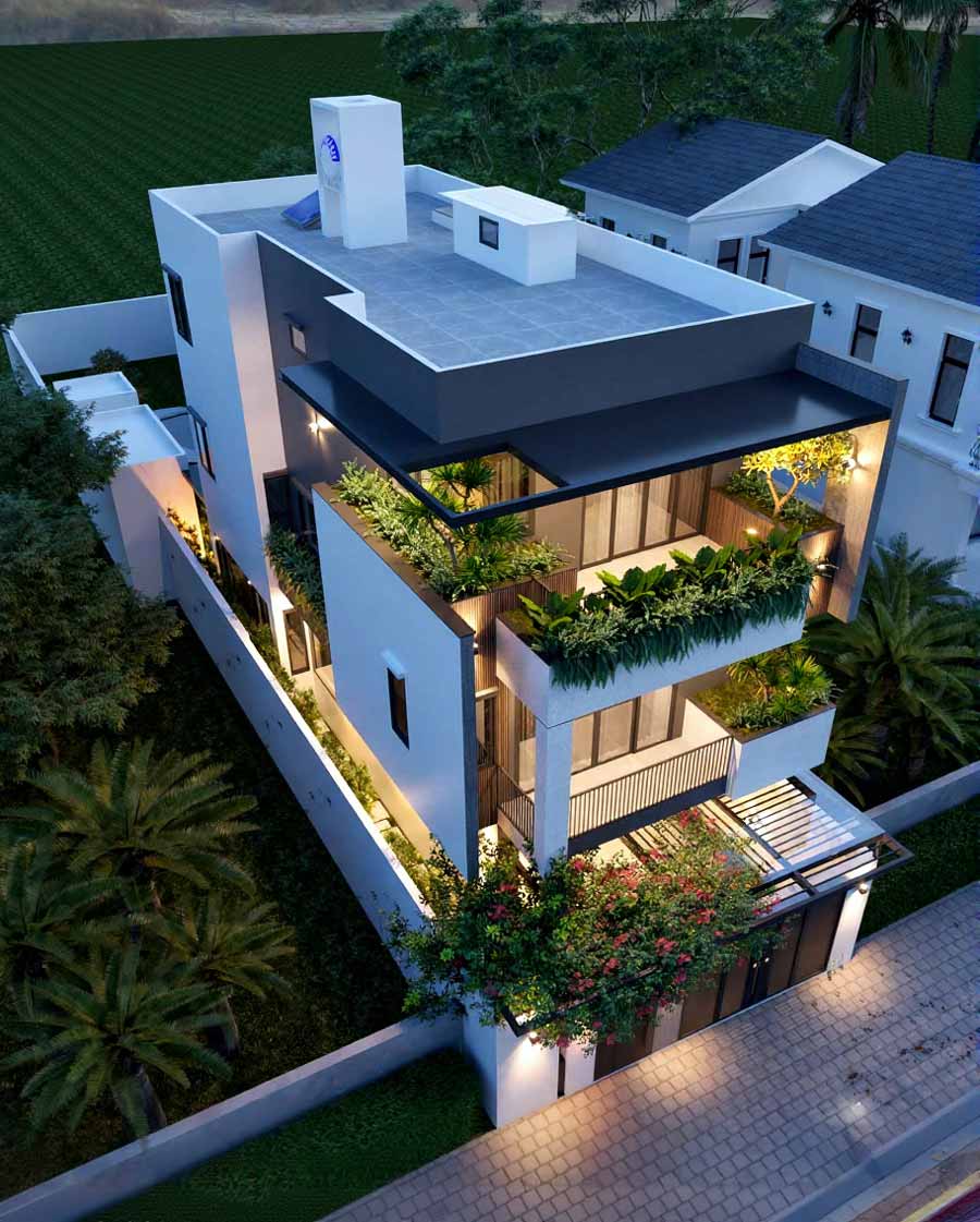 Mẫu nhà phố đẹp có sân vườn