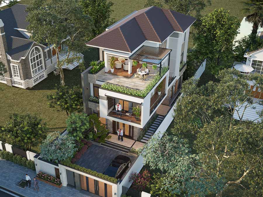 Mẫu nhà phố đẹp có sân vườn