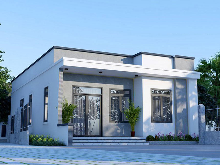 Mẫu thiết kế nhà mái bằng 1 tầng 2 phòng ngủ