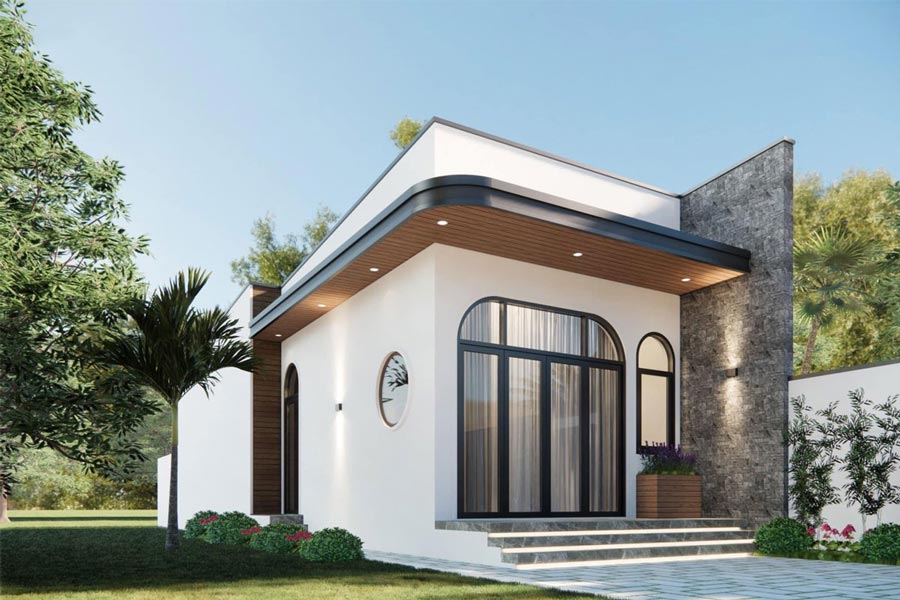 Mẫu thiết kế nhà mái bằng 1 tầng 2 phòng ngủ