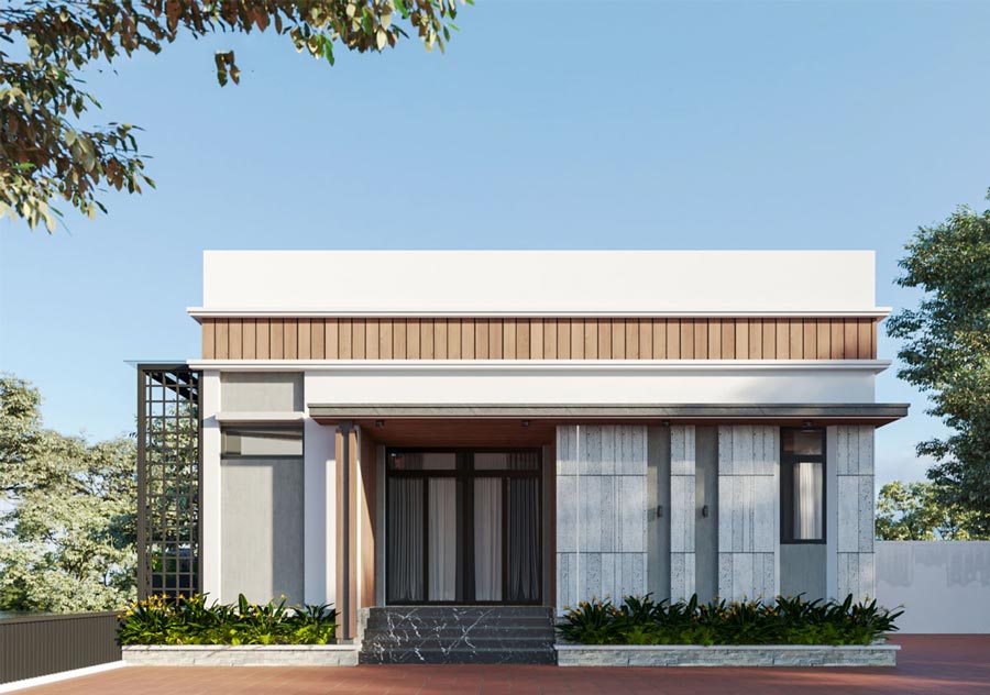 Thiết kế nhà mái bằng 1 tầng 4 phòng ngủ