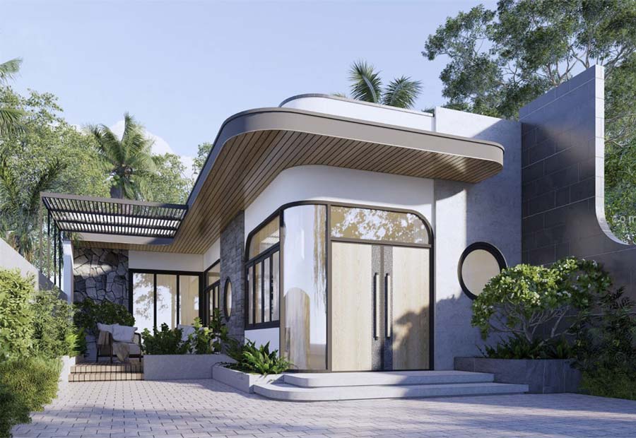 Mẫu nhà chữ L 1 tầng mái bằng