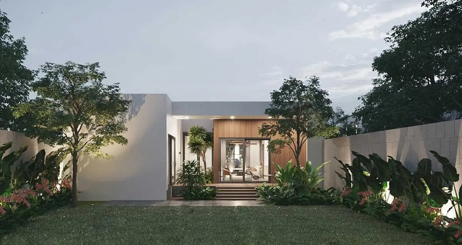 Mẫu nhà chữ L 1 tầng mái bằng