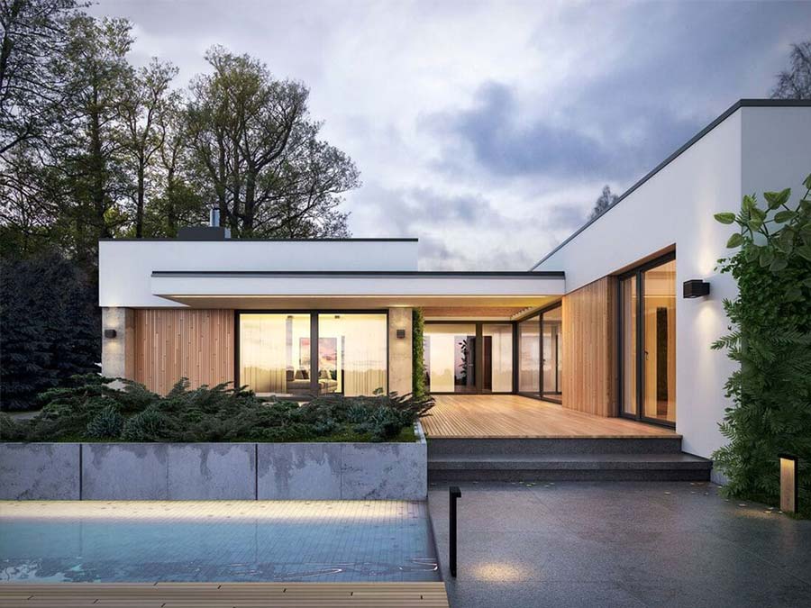 Mẫu nhà chữ L 1 tầng mái bằng