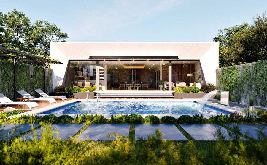 Nhà biệt thự 1 tầng mái bằng có sân vườn