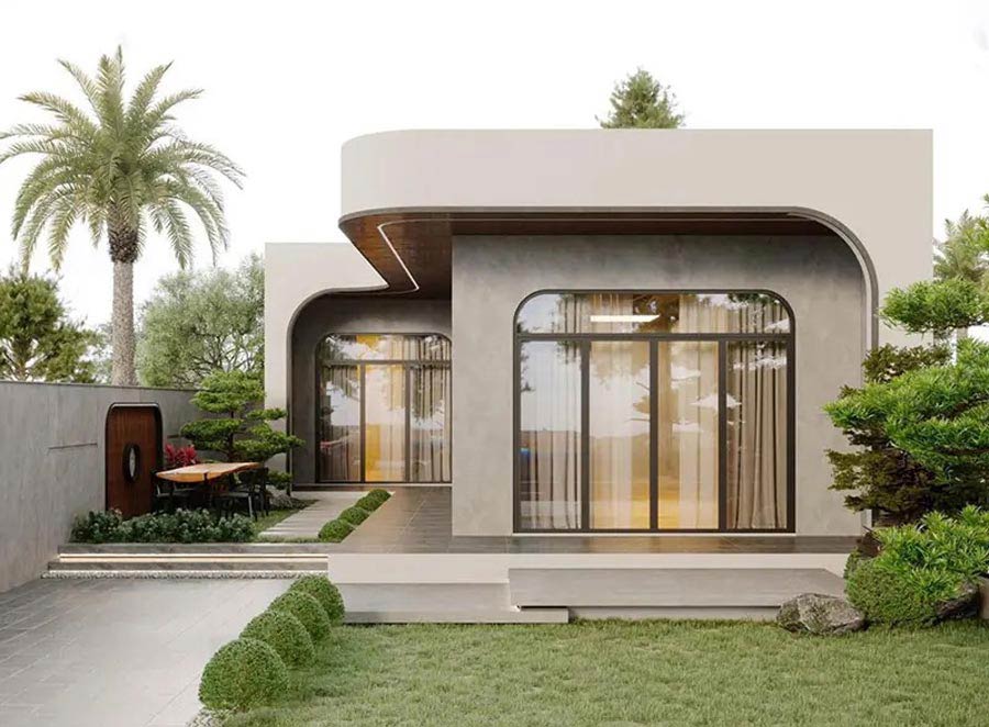 Thiết kế mặt tiền nhà 1 tầng mái bằng đơn giản