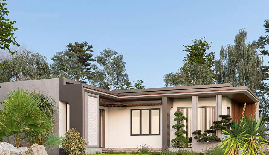 Mẫu nhà vuông 1 tầng mái bằng đẹp