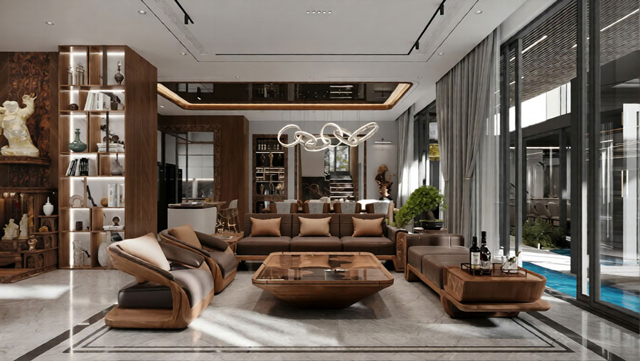 Nội thất biệt thự 3 tầng mái bằng có sân thượng