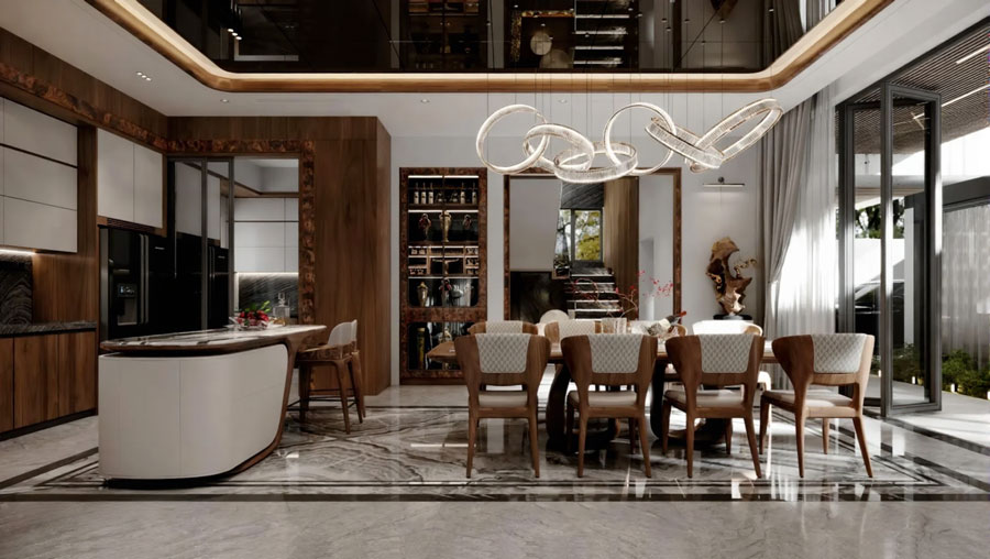 Nội thất biệt thự 3 tầng mái bằng có sân thượng