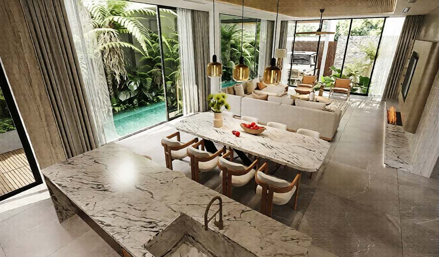 Nội thất biệt thự 3 tầng mái bằng phong cách Tropical