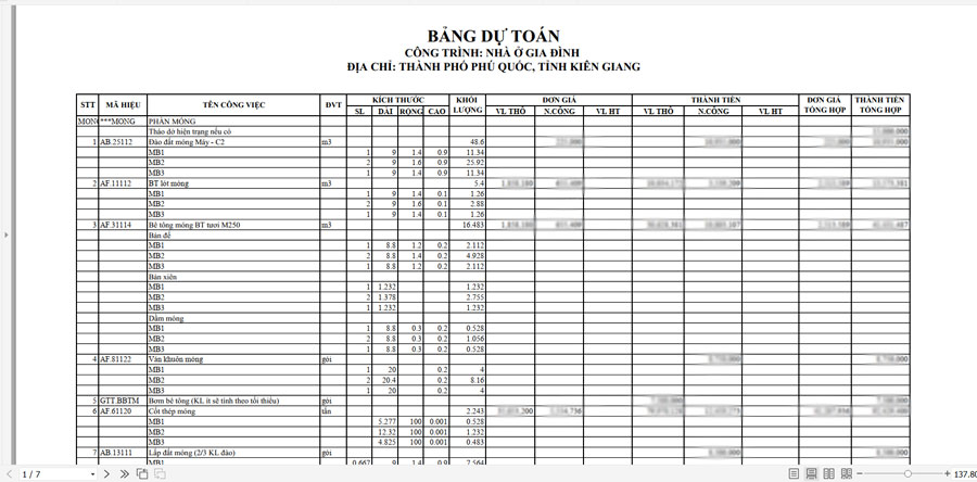 Dự toán chi phí xây dựng