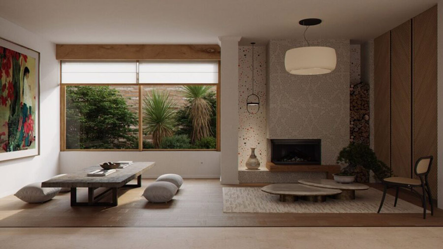 Sử dụng nội thất chân thấp và chất liệu gỗ tự nhiên