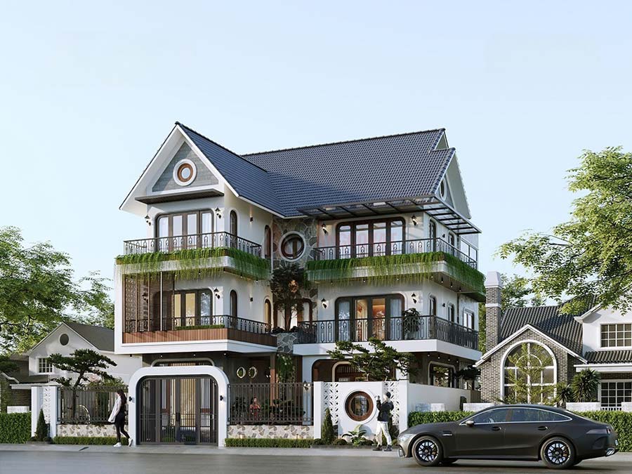 Thiết kế nhà biệt thự 3 tầng ở nông thôn 4 phòng ngủ