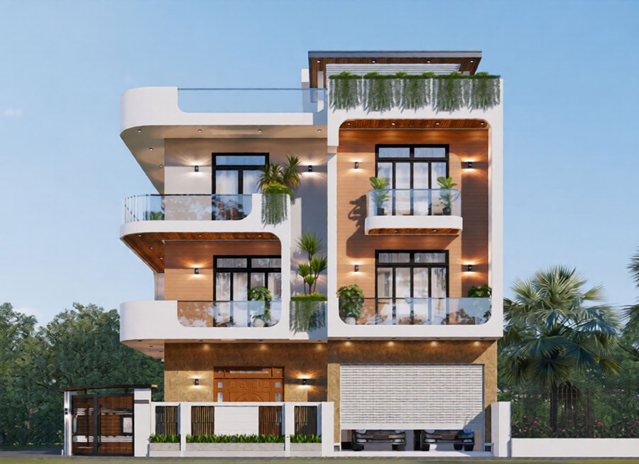 Thiết kế nhà biệt thự 3 tầng ở nông thôn 4 phòng ngủ