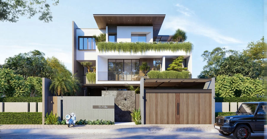 Mẫu biệt thự 3 tầng đẹp ở nông thôn 5 phòng ngủ