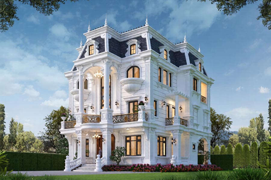 Mẫu biệt thự 3 tầng đẹp ở nông thôn 5 phòng ngủ