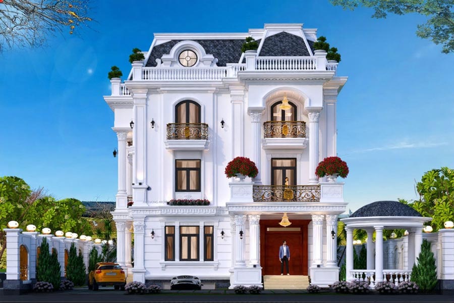 Mẫu biệt thự 3 tầng đẹp ở nông thôn 5 phòng ngủ