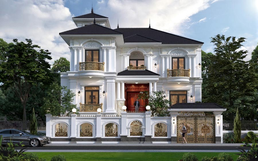 Thiết kế nhà 3 tầng đẹp ở nông thôn 6 phòng ngủ