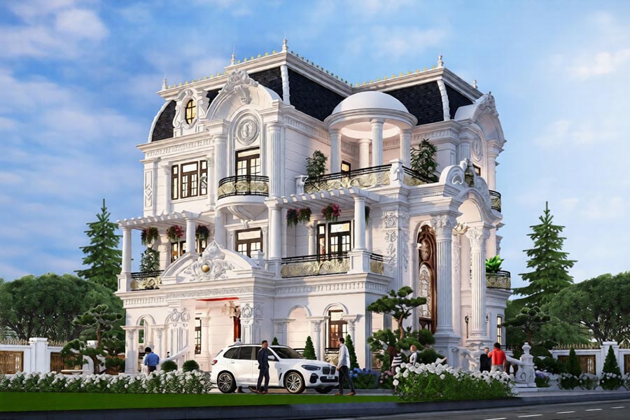 Thiết kế nhà 3 tầng đẹp ở nông thôn 6 phòng ngủ