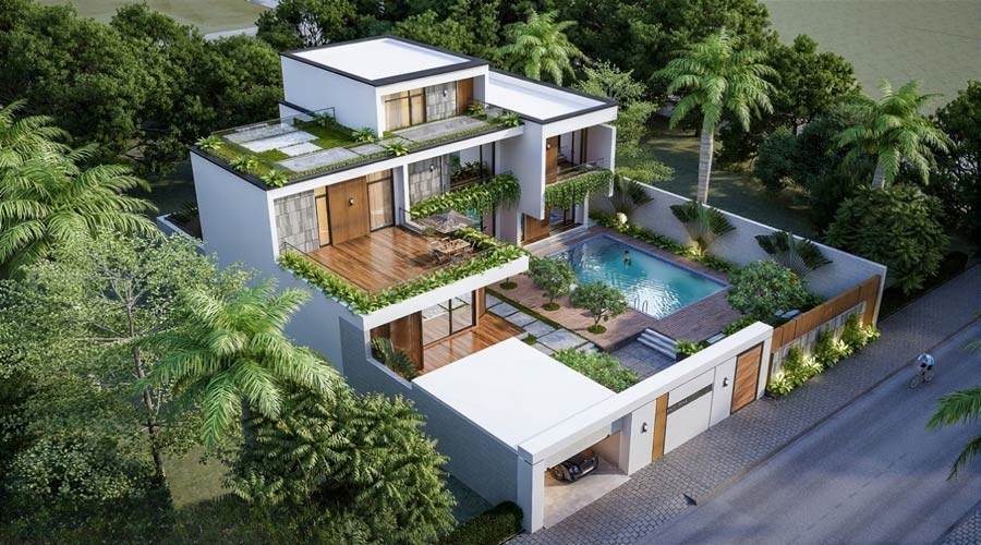 Thiết kế biệt thự đẹp 3 tầng ở nông thôn có sân vườn
