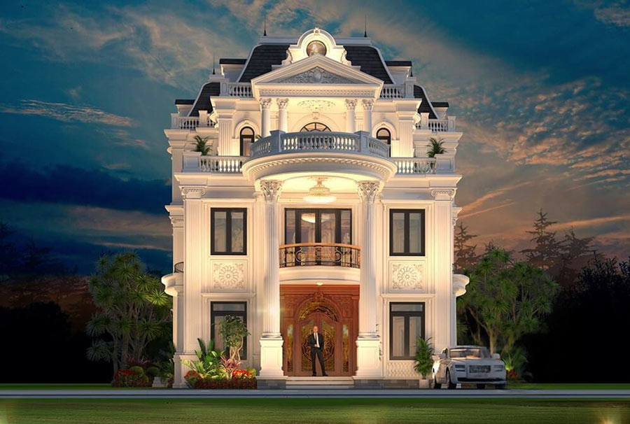 Thiết kế biệt thự 3 tầng ở nông thôn kiểu Pháp