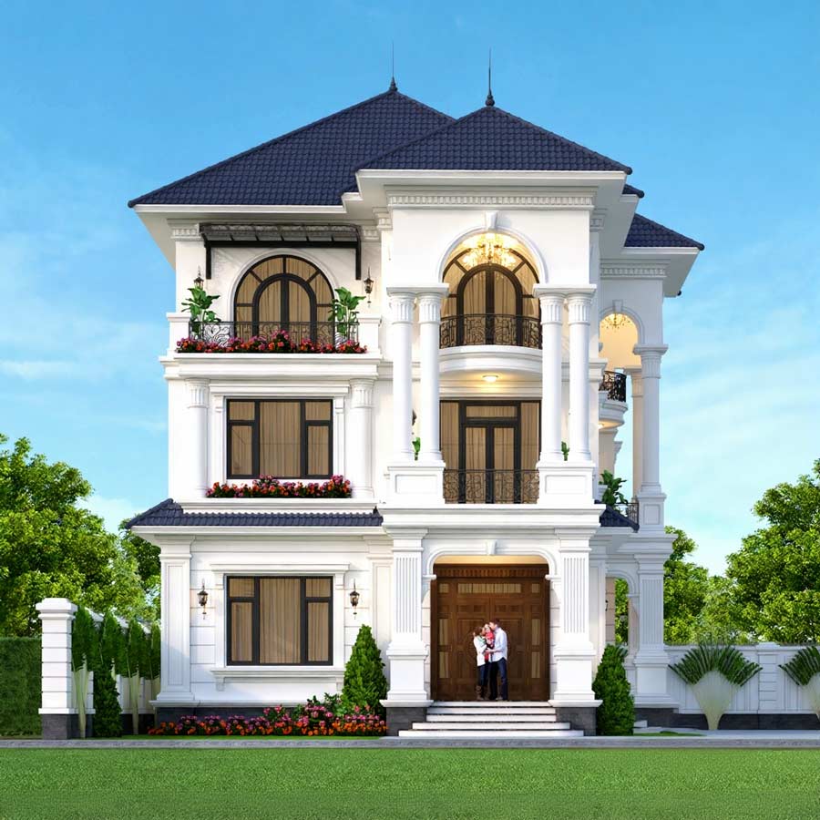 Mẫu thiết kế biệt thự 3 tầng ở nông thôn mái nhật