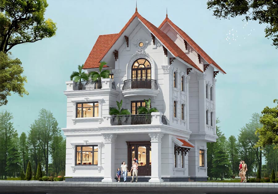 Mẫu biệt thự 3 tầng ở nông thôn mái thái