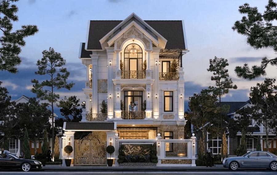 Mẫu biệt thự 3 tầng ở nông thôn mái thái