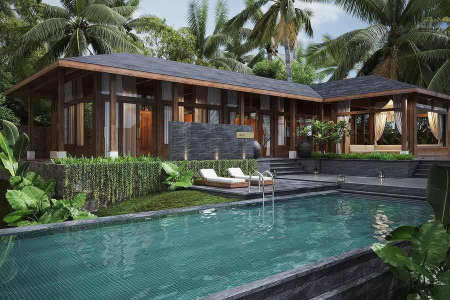 Mẫu nhà vườn 200m2 có hồ bơi