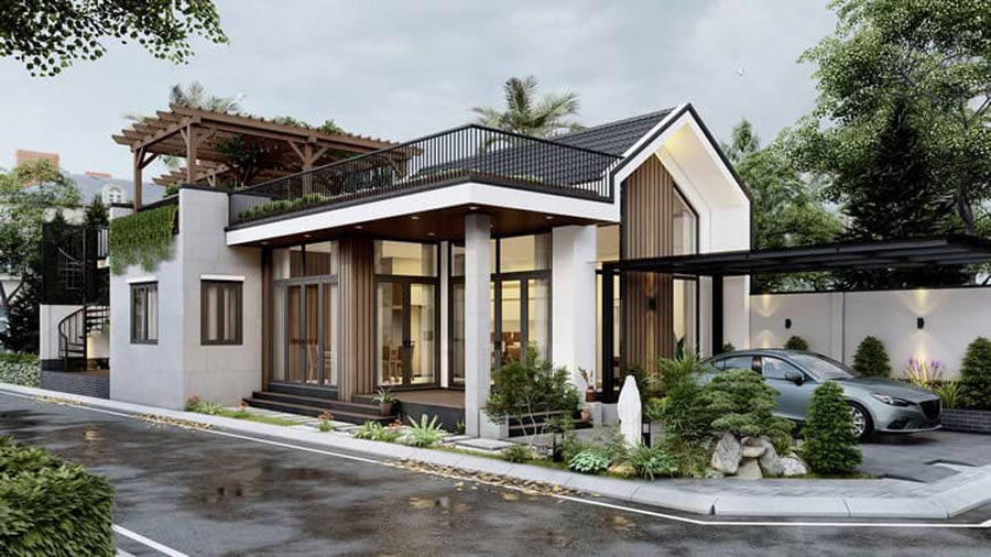 Thiết kế biệt thự 2 mặt tiền 1 tầng 