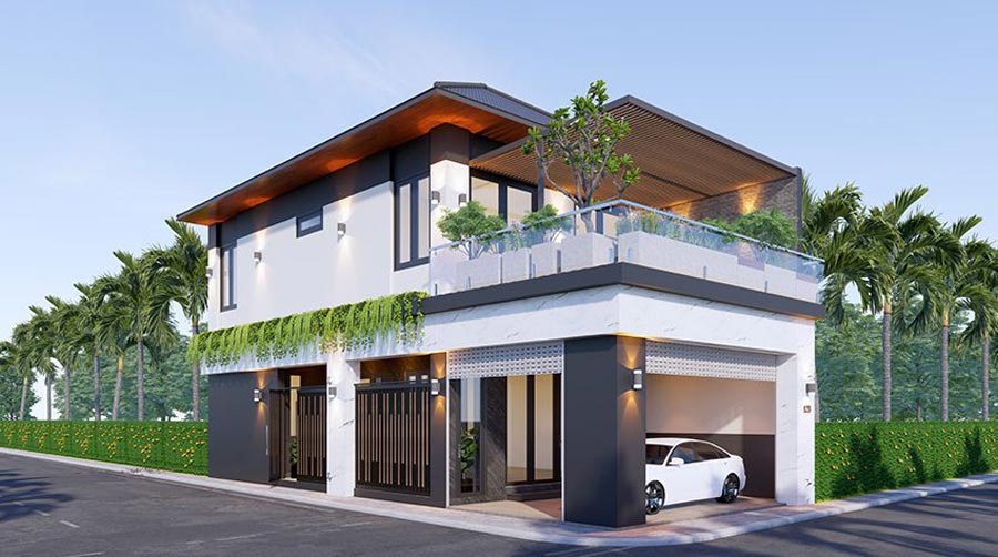 Mẫu thiết kế biệt thự 2 mặt tiền 2 tầng 