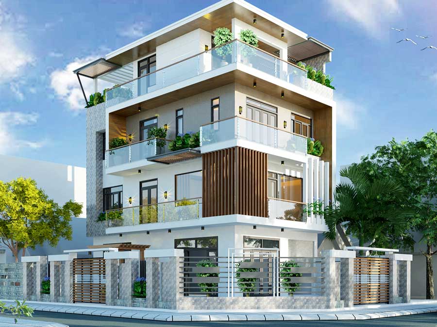 Mẫu thiết kế biệt thự 2 mặt tiền 4 tầng