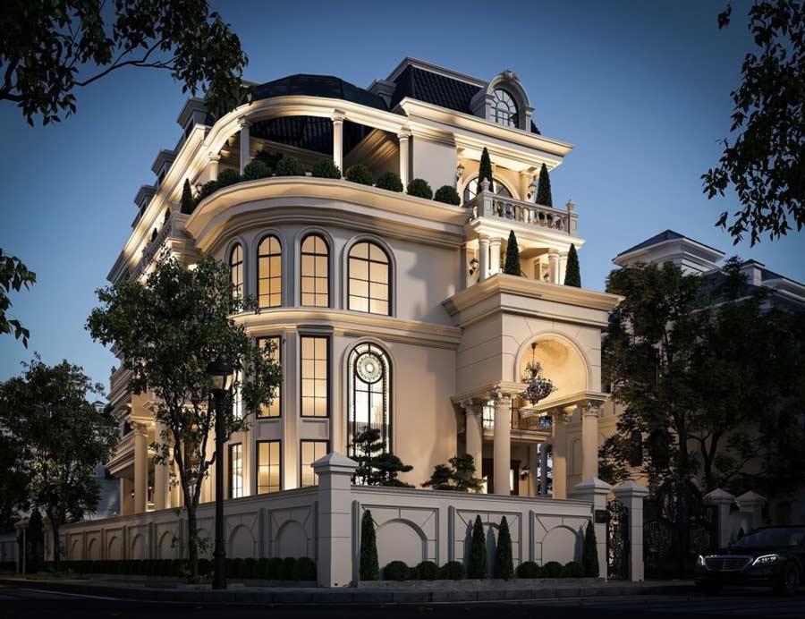 Mẫu thiết kế biệt thự 2 mặt tiền 4 tầng