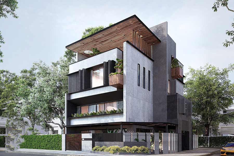 Mẫu thiết kế biệt thự 2 mặt tiền 6 phòng ngủ