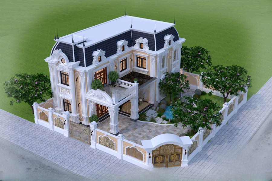 Thiết kế biệt thự 2 mặt tiền chữ L