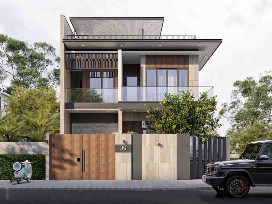 Mẫu biệt thự 2 mặt tiền có gara để xe