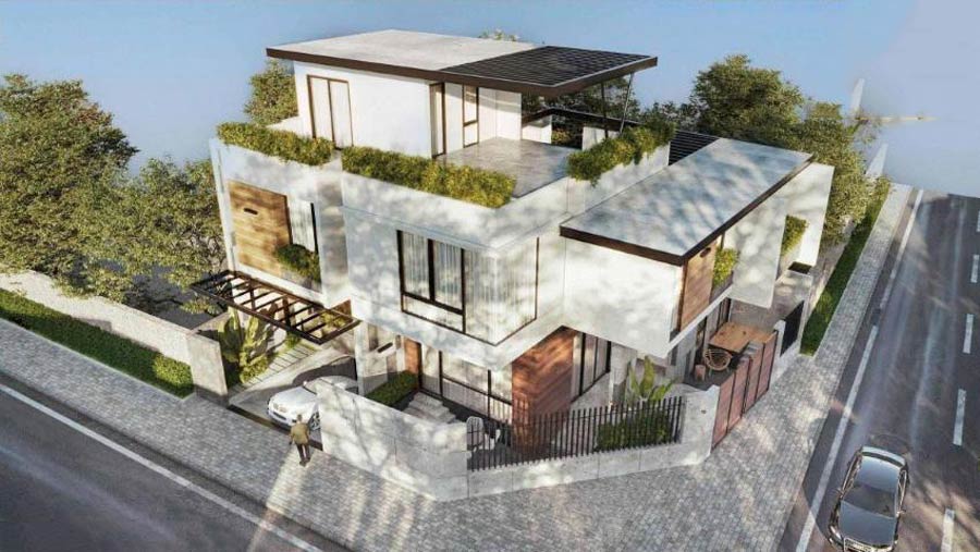 Thiết kế nhà biệt thự 2 mặt tiền có tầng hầm