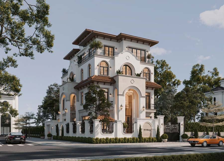 Mẫu biệt thự 2 mặt tiền phong cách Địa Trung Hải