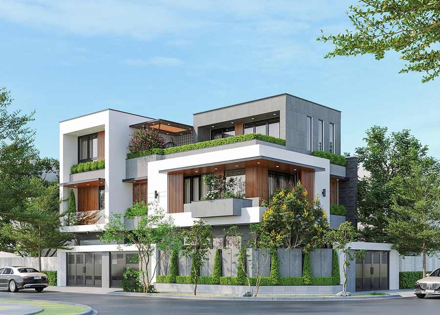 Thiết kế biệt thự 2 mặt tiền hiện đại