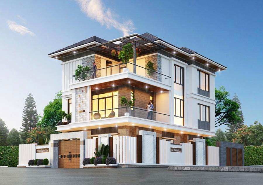 Thiết kế biệt thự 2 mặt tiền hiện đại