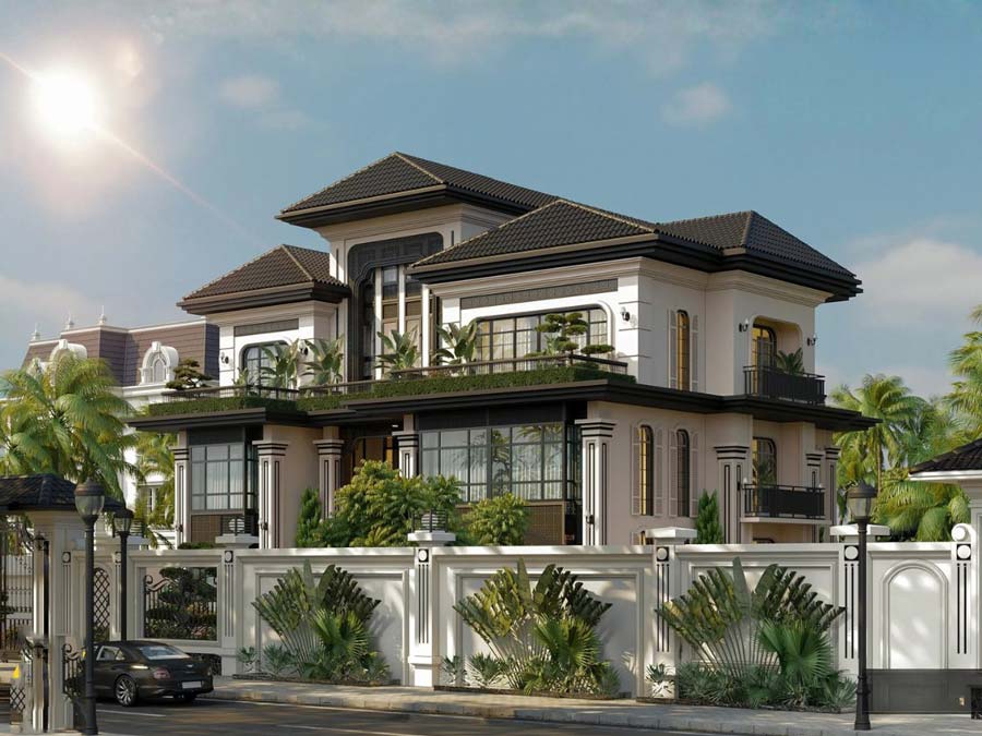Thiết kế biệt thự 2 mặt tiền phong cách Indochine