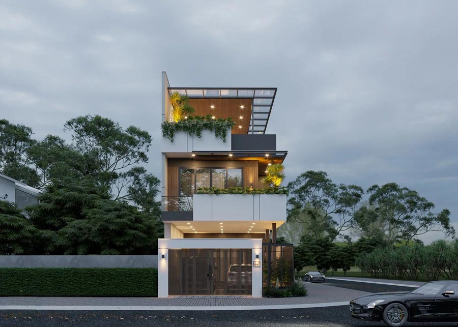 Mẫu thiết kế nhà biệt thự 2 mặt tiền mái bằng